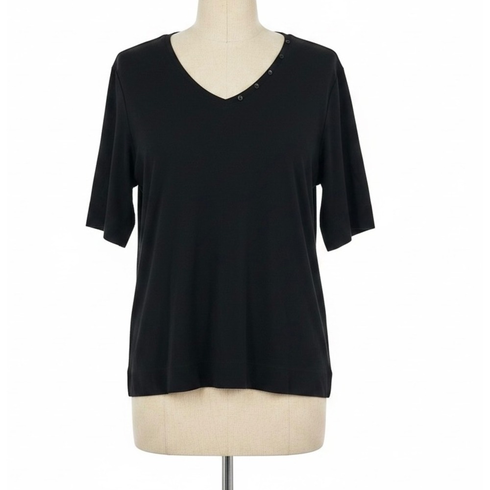 Chicos The Ultimate Tee Black V Neck Button Detail Shirt XXL 4